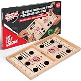 PuxZoop Bungee Table Fast Sling Puck Game, 2-Player Wooden Tabletop Game | Various Sizes | Easy Rules | 20 Pucks | 2 Replacement Bands | Family Game Nights | Camping | Parties | Bars | Office Games