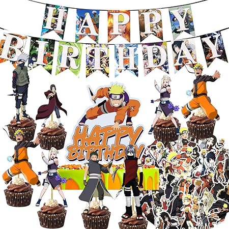 Doubleme Naruto Decorations De Fete D Anniversaire A Theme Banniere De Decoration Pour Gateau 2 Bannieres 1 Grand Gateau Et 24 Decorations Pour Cupcakes Pour Les Fans De Naruto Garcons Et Filles Naruto
