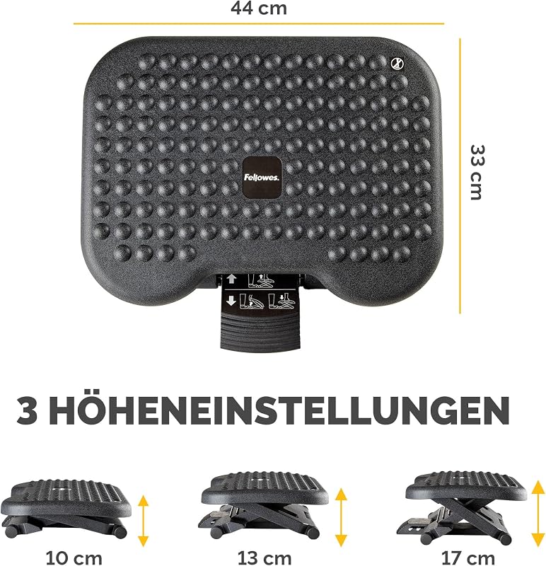 Everyday Plus Fußstütze – ergonomische Fußauflage mit Rutschfester Basis – ideal für unter dem Schreibtisch – Fußstützenhocker für Büro oder Zuhause – verbessert Sitzkomfort – Schwarz
