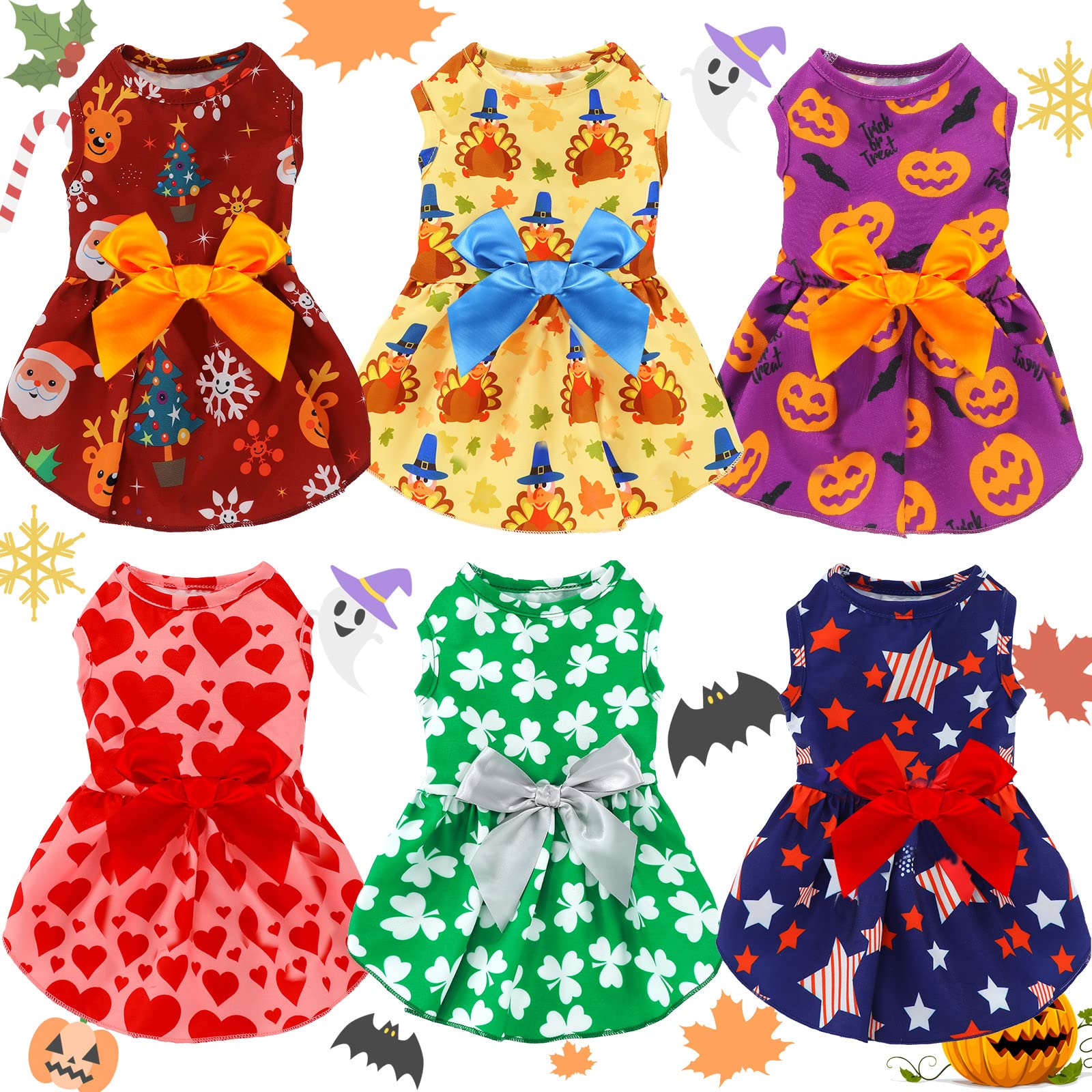 Photo 1 of Frienda 6 Pack Valentines Day Dog Costume St. Patrick's Independence Day Christmas Halloween Thanksgiving Dress Bow Puppy Pack Girl Cat Birthday American Flag Dog(XL (9-11lbs))