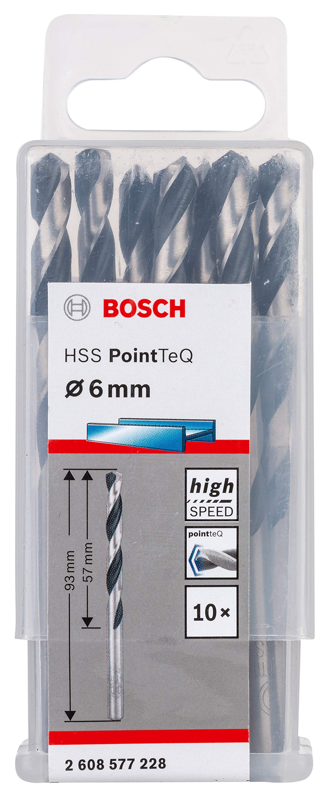 Bosch Professional 10-piece PointTeQ HSS Twist Drill Bit (for Metal, 6 x 57 x 93 mm, Drill Driver Accessories)