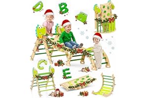 Philnas Pikler Triangle Climbing Set - 11-in-1 Foldable Indoor Jungle Gym for Toddler 18M-7Y, Baby Climbing Toys, Montessori Climber Gifts, Wooden Climbing Playground for Playroom & Nursery