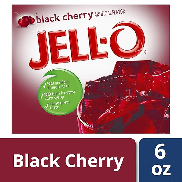 JELL-O BLACK CHERRY GELATIN DESSERT MIX (6 OZ BOX)