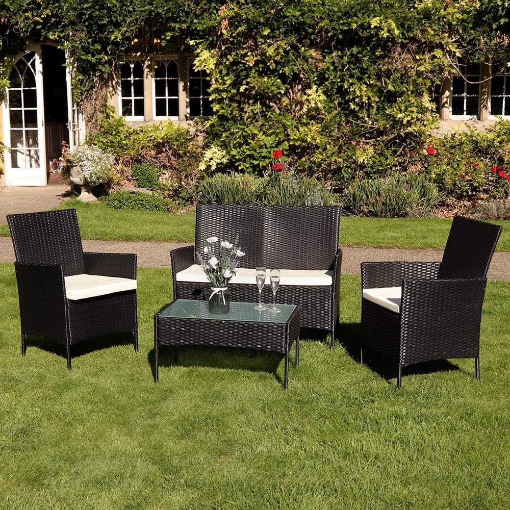 Deals Online 4PC GARDEN PATIO BLACK RATTAN SOFA SET OUTDOOR FURNITURE