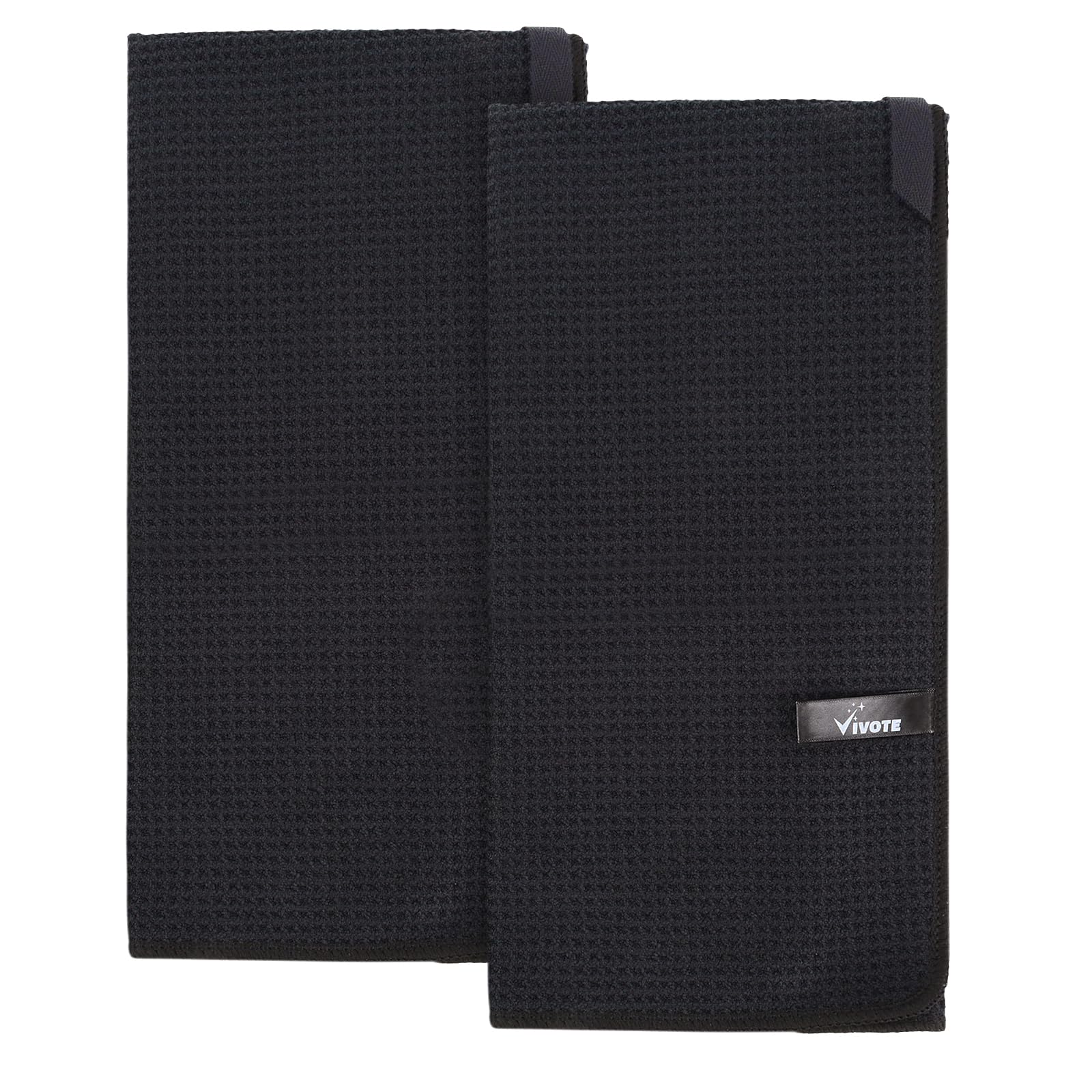 VIVOTE 2 Pack Microfiber Tea Towels, Kitchen Towels, Super Absorbent & Quick Drying Tea Towels for Kitchen, Kitchen Towels Set, Durable No Lint Cleaning Cloth 50X70cm, Black 380gsm