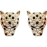 Navachi 18k Gold Plated Multi-color Crystal Leopard Head Ear Stud Earrings