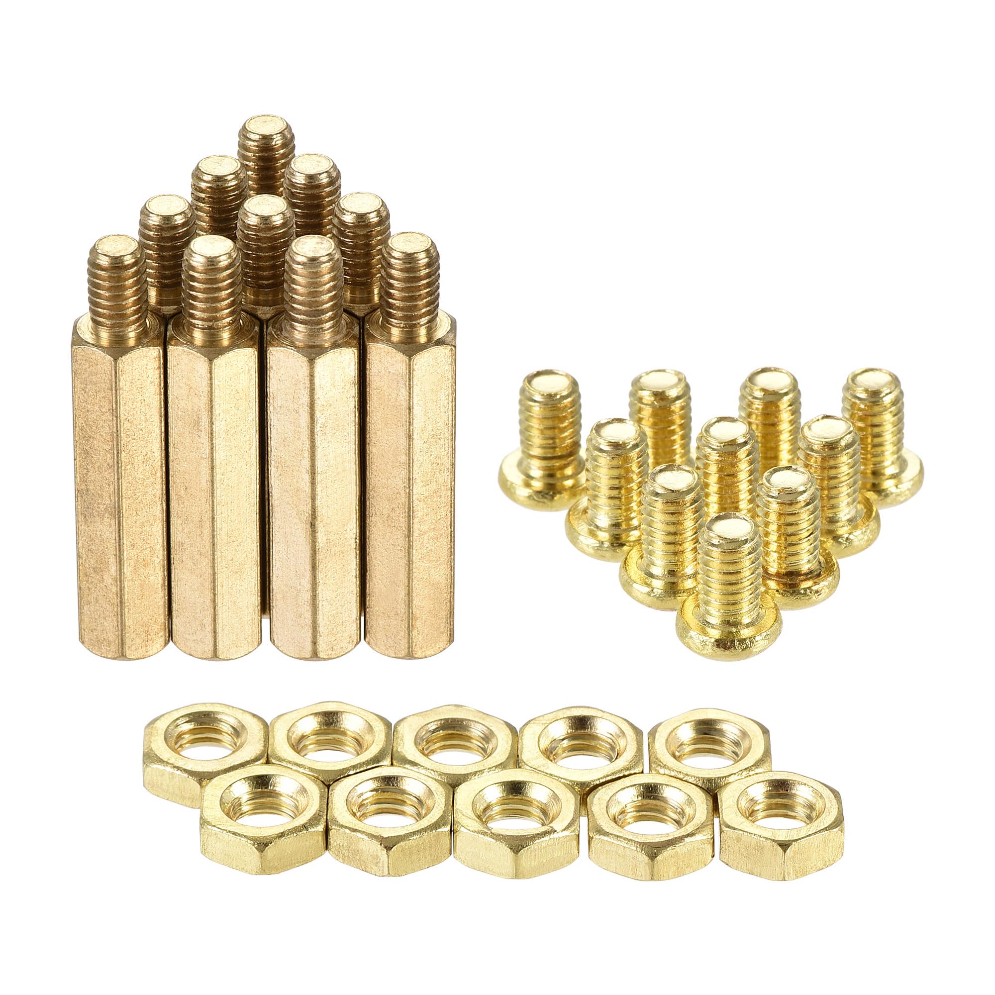 sourcing map M4 Hex Brass Standoff Spacer 24mm+6mm Male-Female Threaded Pillar Screw Nut Kit for PCB Motherboard Computer Circuit Board, 10 Sets