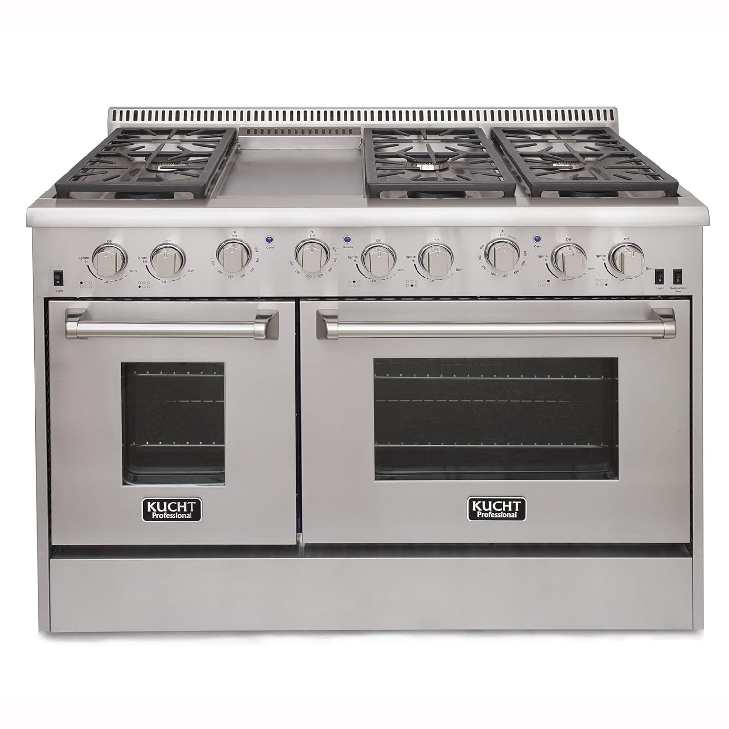 Kucht KRG4804U/LP Professional 48" 6.7 cu. ft. Propane Gas Range with Sealed Burners, Griddle and Two Ovens, Stainless-Steel