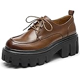 BEAU TODAY Platform Oxfords for Women, Oxford Shoes for Women, Chunky Leather Lace Up Oxford Shoes, Casual Comfort Business Work Office Dress Shoes