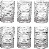 ZOOFOX Set of 6 Vintage Drinking Glasses, 13 oz Clear Hobnail Glasses Tumbler, Embossed Design Glassware for Beverages, Water, Juice, Beer, Cocktail, Whiskey and Milk