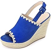 Allegra K Women's Espadrille Peep Toe Wedge Heels Slingback Strap Platform Sandals