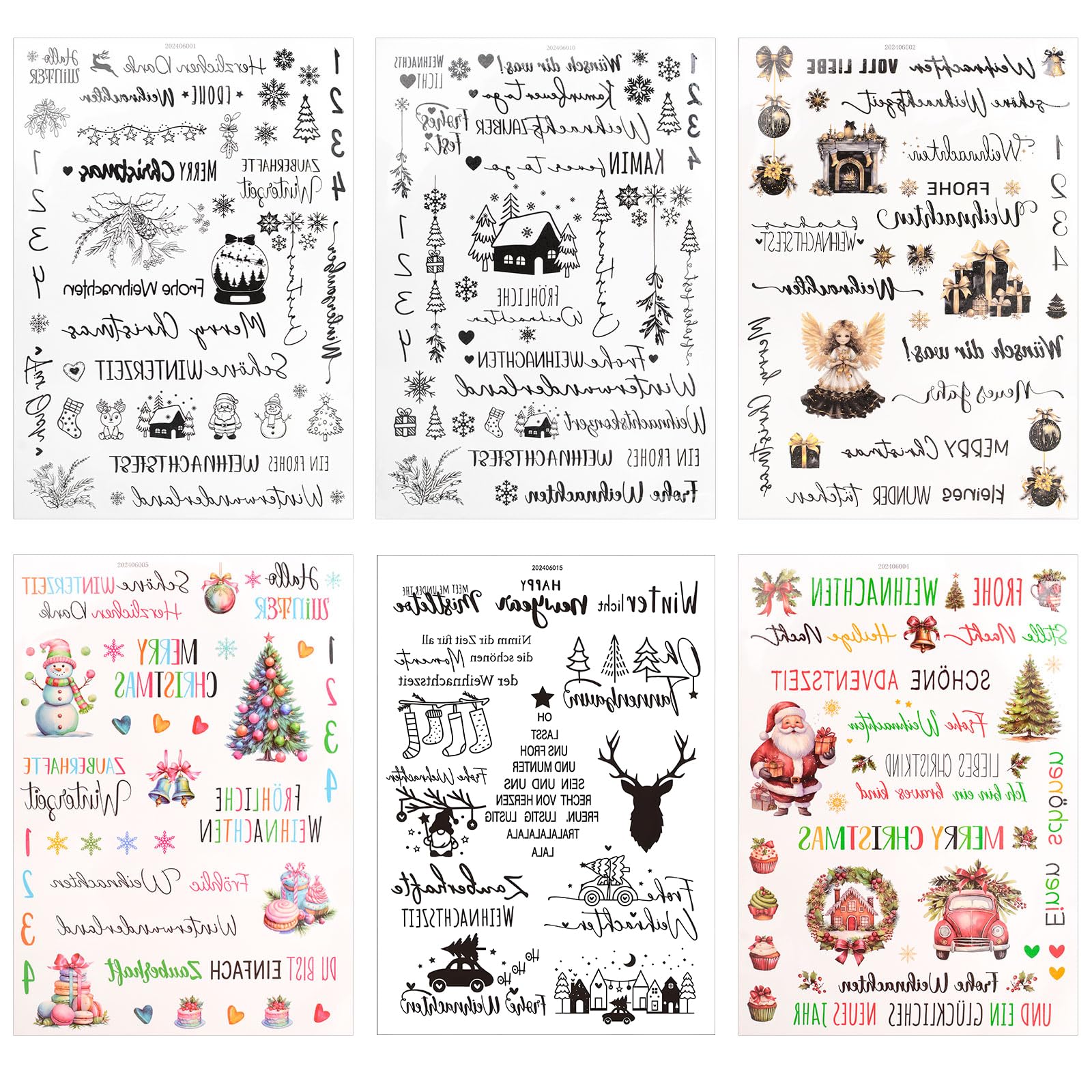 HICOHAND Candle Tattoos, 6 Sheets Christmas Stickers for Crafts Candle Stickers DIY Snowman Water Sticker for Candle