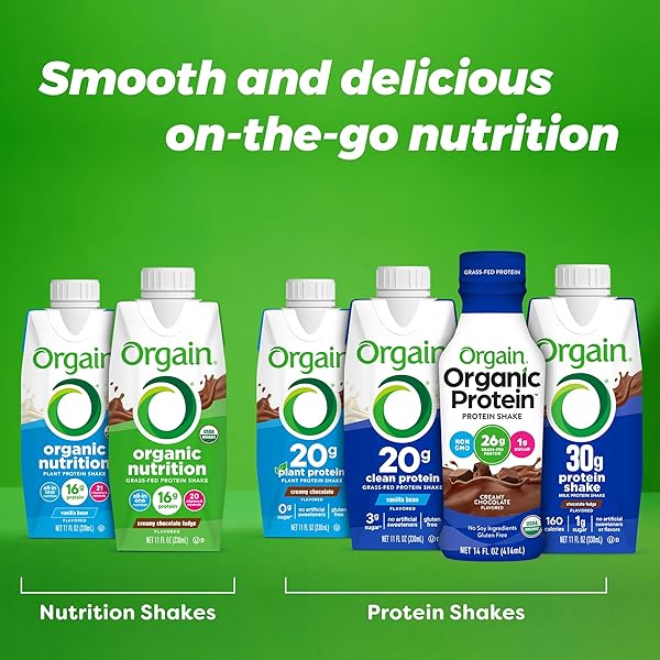 ORGAIN ORGANIC NUTRITIONAL PROTEIN SHAKE, CREAMY CHOCOLATE FUDGE – 16G GRASS FED WHEY PROTEIN, MEAL REPLACEMENT, 20 VITAMINS & MINERALS, FRUITS & VEGETABLES, GLUTEN FREE, NON-GMO, 11 FL OZ (12 PACK)