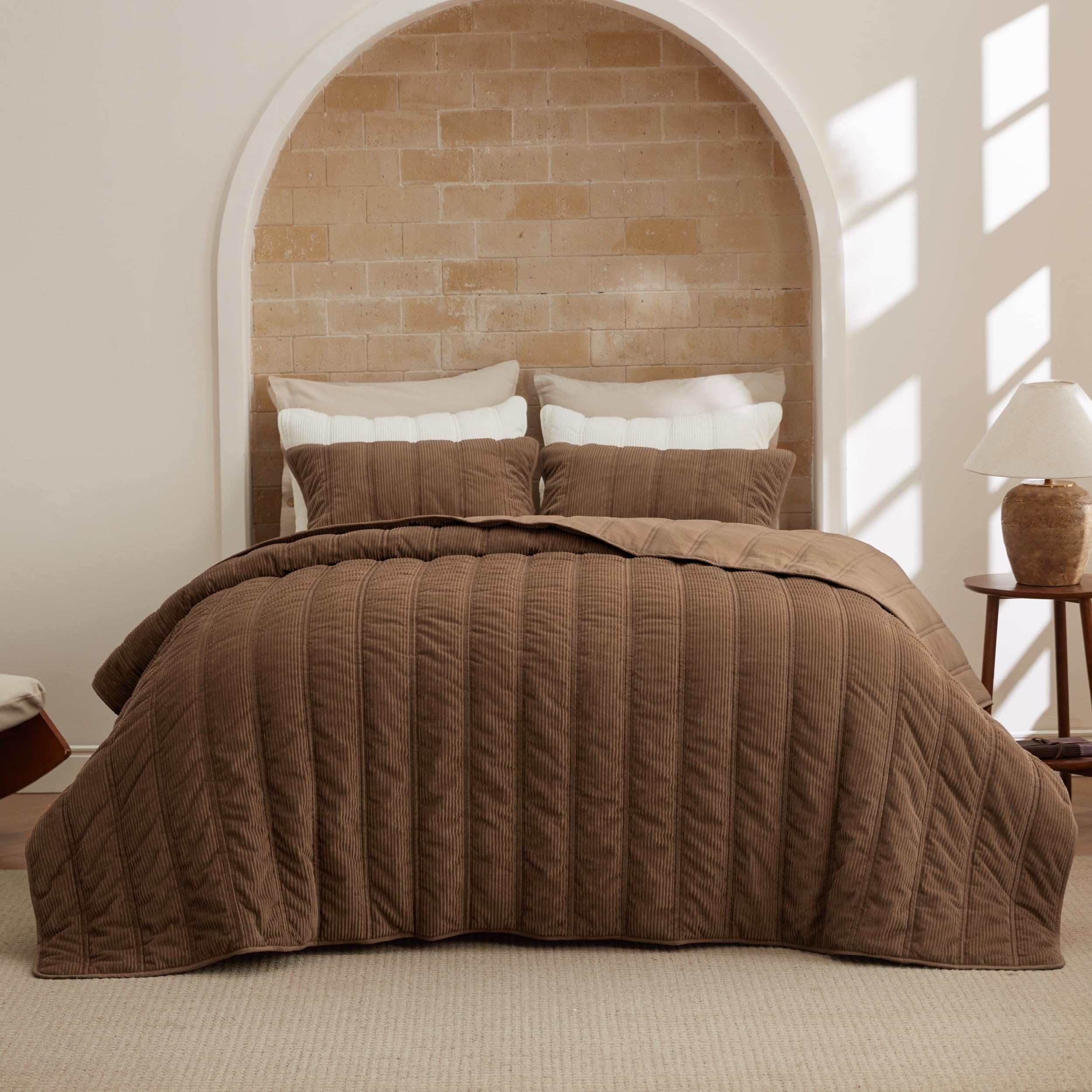 Photo 1 of Bedsure Luxury Velvet Quilt King Size - Lightweight Velvet Comforter Set, Oversized Cloud Corduroy Bedspread Coverlet Bedding Set, Pet-Friendly, Tear-Resistant, Winter Ultra-Soft Brown Quilt?106"x96"
