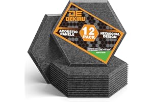 DEKIRU 12 Pack Acoustic Panels Hexagon Sound Proof Padding, 14 X 13 X 0.4 Inches Sound dampening Panel Used in Home & Offices (Sesame Black)