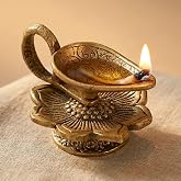 LoveNspire Brass Finish Lotus Diya - Lightweight Aluminum Oil Lamp for Home Pooja Room, Indian Mandir Decor, Diwali &amp; Housewarming Return Gifts 1 Pc