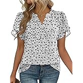 Zeagoo Womens Dressy Casual Shirts Short Sleeve V Neck Work Blouse Business Casual Summer Chiffon Tops