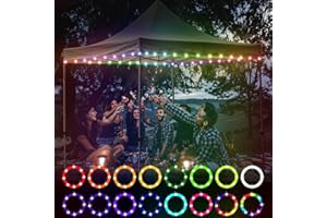 Waybelive LED Canopy and Umbrellas Rope Lights, 39.4 Ft Remote Control Rim LED Light String, 16 Color Change by Yourself, Waterproof, C Battery Powered, Bright to Display at Night Outdoors