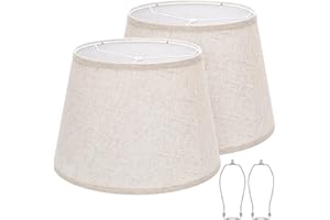 SEASIDE VILLAGE Large Drum Lamp Shades Set of 2, 12"Top x 16"Bottom x 11"High, Beige Lampshades for Table Lamps Floor Lamps, Natural Linen Replacement Lamp Shades, Spider, Harp Holders Included, Easy Assembly