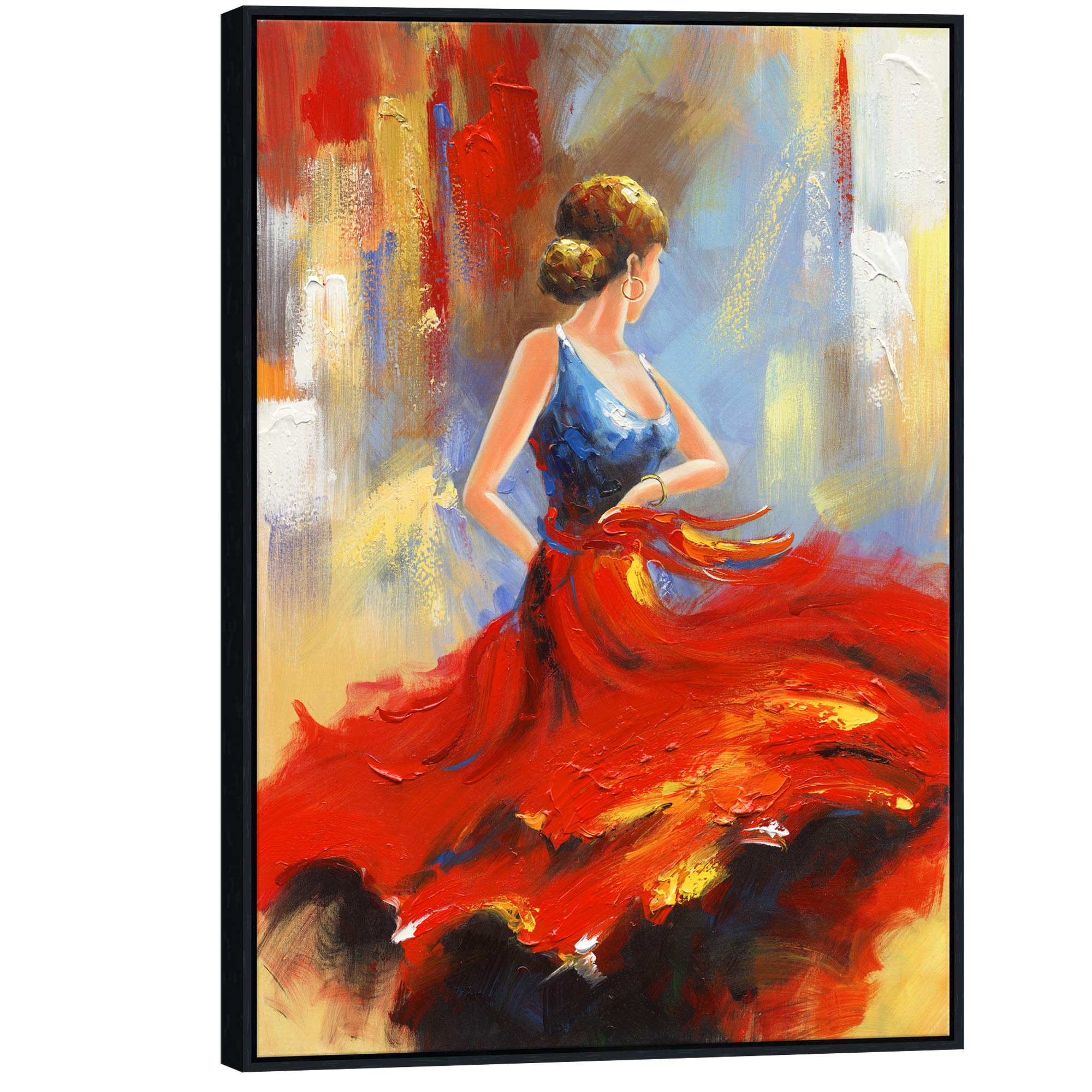 Wieco Art Black Framed Flying Skirt Modern Artwork Abstract Dancing People Oil Paintings on Canvas Wall Art Ready to Hang for Living Room Bedroom Home Decorations Wall Decor