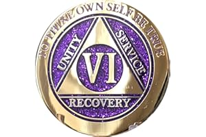 RECOVERYCHIP 6 Year Elegant Glitter Purple Gold Silver Bi-Plated AA Medallion Chip VI