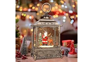 LSISOVO Christmas Snow Globes,Christmas Decorations for Home,with 6 Hour Timer,Musical Snow Globe,Battery Or USB Powered,Christmas Lantern,Christmas Festival Decor, Santas Reindeer