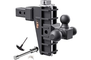 GWTAUTO Adjustable Trailer Hitch, Tri-Ball (1-7/8" x 2" x 2-5/16") Drop Hitch, Fits 2-Inch Receiver, 6 Inch Drop Hitch, 17000 LBS GTW-Class 3 Tow Hitch for Heavy Duty Truck, Black, Solid Ball Mount