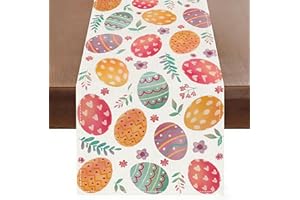 HAFOUXIGM Linen Watercolour Easter Eggs Table Runner, Spring Decoration Farmhouse Home Kitchen Room Dining Table Decor 13x72 