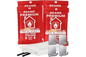 SKAMZ Fire Blanket 4 Pack - 47" x 47" Prepared Emergency Fire Blanket for Home and Kitchen, RV, Grill, Fireplace, Safe & Easy for Young Adults and Elderly