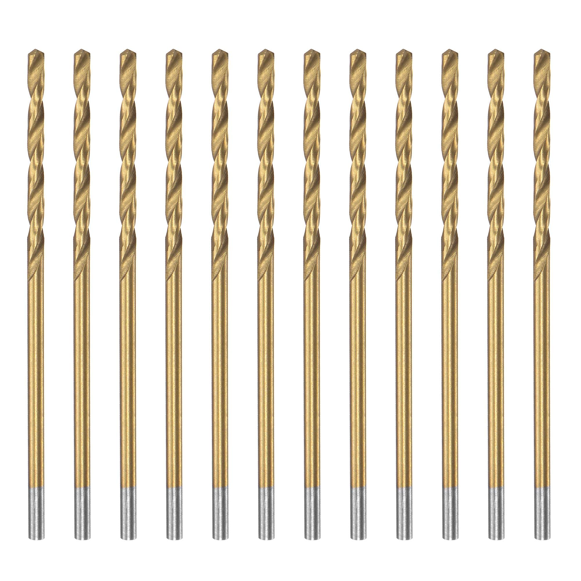 sourcing map 1.6mm Drill Bits High Speed Steel Straight Shank 48mm Length Twist Drill Bit Fully Ground Titanium Coated 12 Pcs