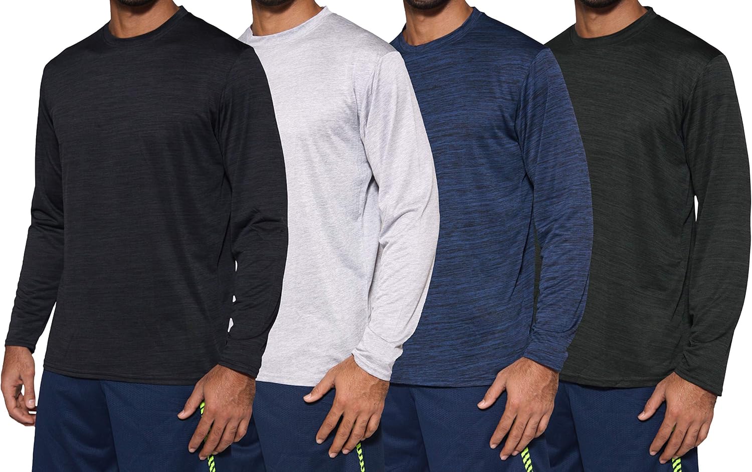 4 Pack: Men's Dry-Fit Moisture Wicking Performance Long Sleeve T-Shirt, UV Sun Protection Outdoor Active Athletic Crew Top at  Men’s Clothing store