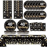 40th Birthday Party Supplies Serves 24 Black and Gold 40 Years Old Birthday Party Decorations Paper Plates Napkins Cheers to 40 Years Tablecloth Set Vintage 1986 Tableware Kit Favors for Men or Women