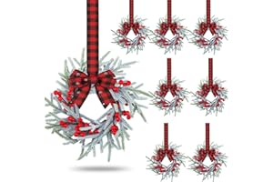 Giegxin 8 Pcs Vintage Small Christmas Wreaths for Cabinet Mini Kitchen Wreaths with Red Berry Realistic Norfolk Farmhouse Decoration for Xmas Window Indoor Chair Fireplace Porch Candle Decor