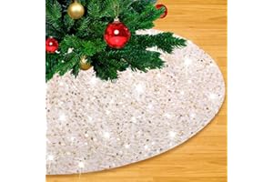 LJIE-HOUSE Champagne Gold 36 Inch Tree Skirt Christmas Decor Glitter Sequins Tree Mat Velvet Small Tree Skirt for Party Home Ornaments