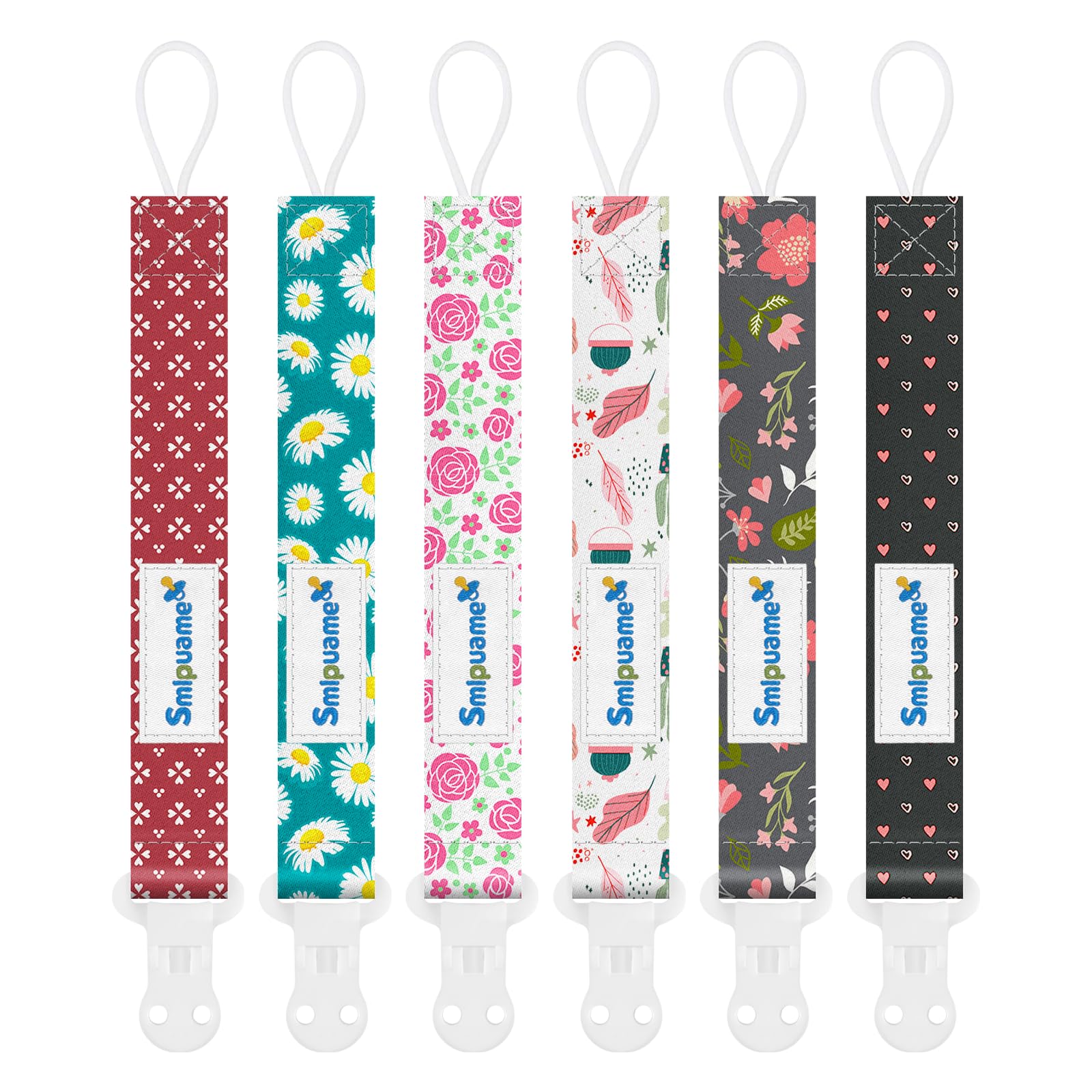 Smlpuame Dummy Clips Girl,6 Pack BPA Free Soother Chain,Pacifier Holder Clips for Teether Toy,Baby Dummy Strap Clip Universal Design Fit All Pacifiers Baby Teething Toys,Newborn Baby Shower(Flower)