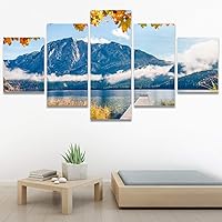 SIGNWIN 5 Panel Canvas Wall Art Modern Art Farmhouse/Country Lake Multicolor Nature Photography Relax/Calm for Home Decorations Ready to Hang - 60