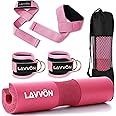 Squat Pad Set - Foam Barbell Pad for Squats Cushion, Lunges & Bar Padding for Hip Thrusts - Standard Olympic Weight Bar Pad - With Ankle Straps, Wrist Straps for Weightlifting
