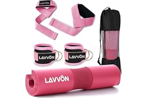 LAVVON Squat Pad Set - Foam Barbell Pad for Squats Cushion, Lunges & Bar Padding for Hip Thrusts - Standard Weight Bar Pad - With Ankle Straps, Wrist Straps for Weightlifting