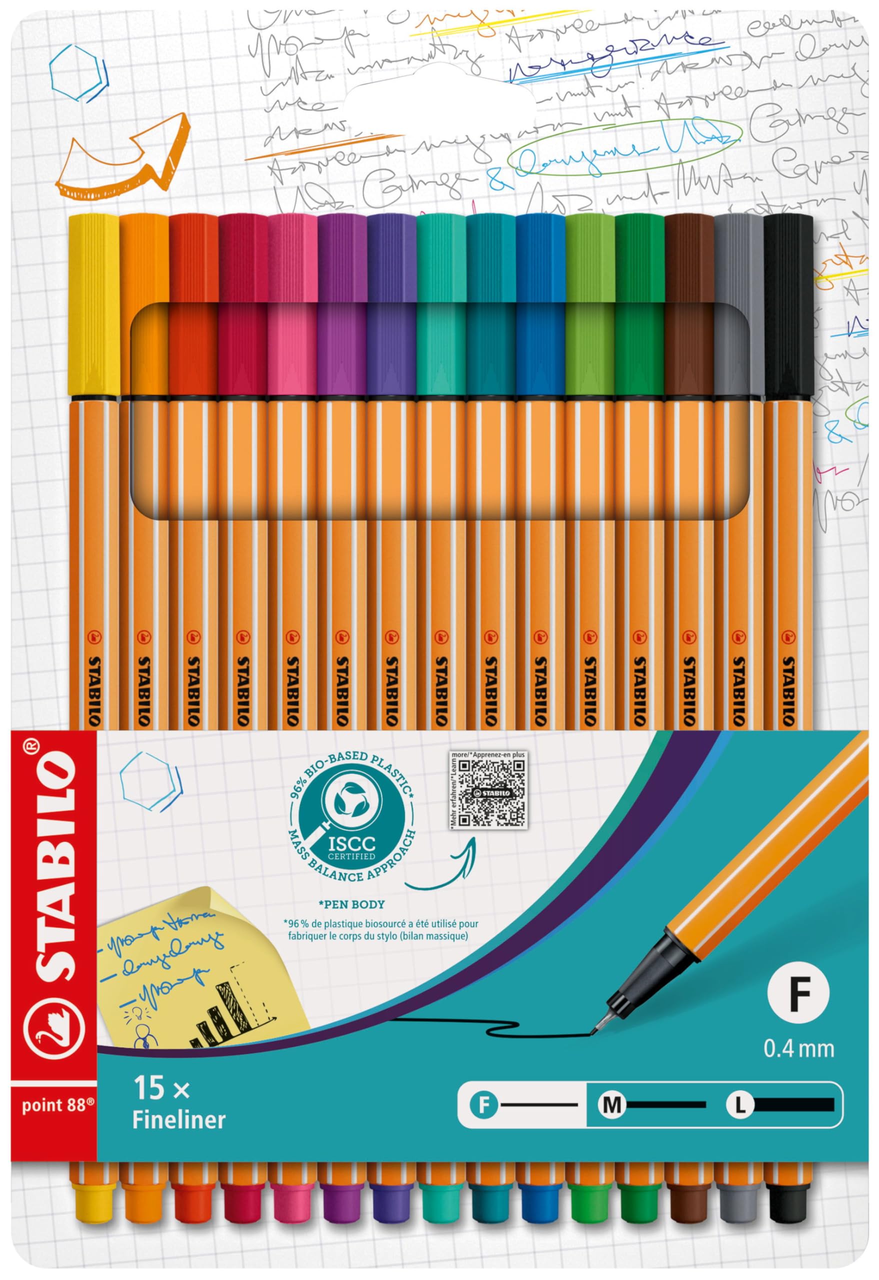 STABILO point 88 - Fineliner - Pack of 15 - Assorted Colours