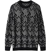 ZHILI Men's Retro Argyle Sweater Loose Crewneck Pullover Long Sleeve