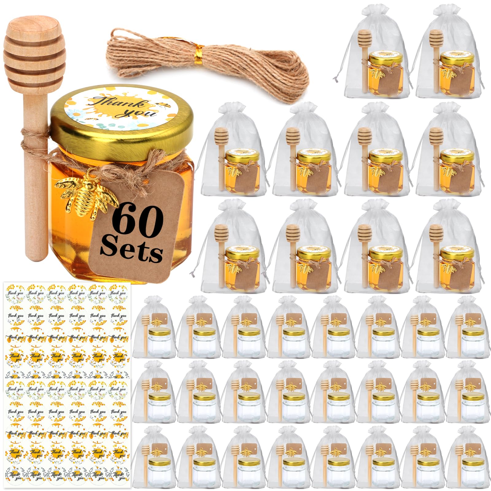 XING-RUIYANG 60 pack 1.5 oz Mini Honey Jars，baby