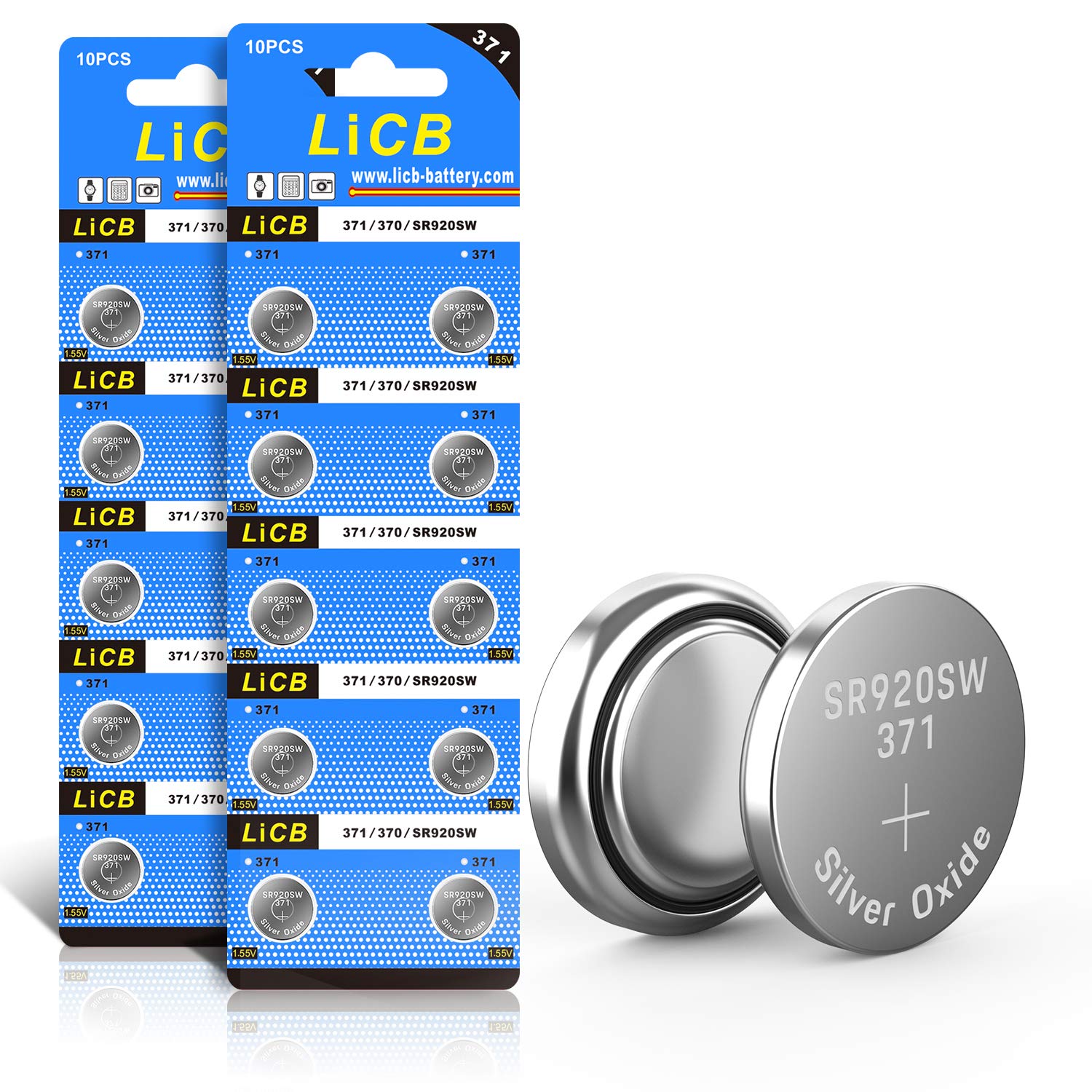 LiCB 20 PCS SR920SW 371 LR920 AG6 370 1.55V Button Cell Watch Batteries