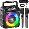 Karaoke Machine for Adults - Portable Bluetooth Karaoke Speaker with Two Wireless Microphones, PA System Speaker Supports TF Card/USB, AUX in, REC, Bass & Treble for Party/Meeting