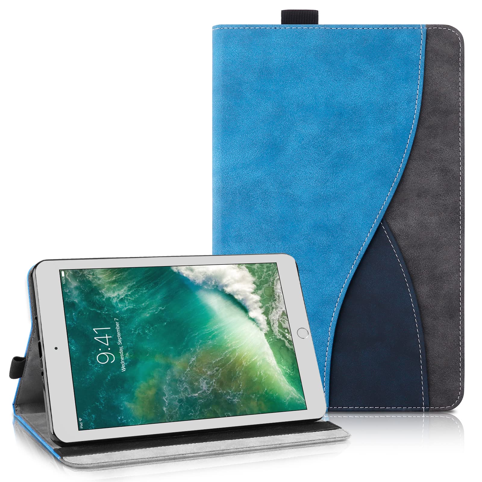 Aswant Case for iPad 9.7 Inch (6th/5th Generation, 2018/2017 Model), Leather Case iPad Air 2 PU Business Tricolor, iPad Air/Air 2 Case for iPad Pro, iPad 2017/iPad 2018 Pad 2018 Protection Case (Blue)