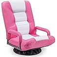 Buymoth Swivel Floor Gaming Chair w/Armrests,Folding Video Reclining Sofa w/6 Adjustable Position, Padded Backrest & Cushion, Lazy Lounger Couch for E-Sports, Reading, Relaxing, Watching TV, Pink
