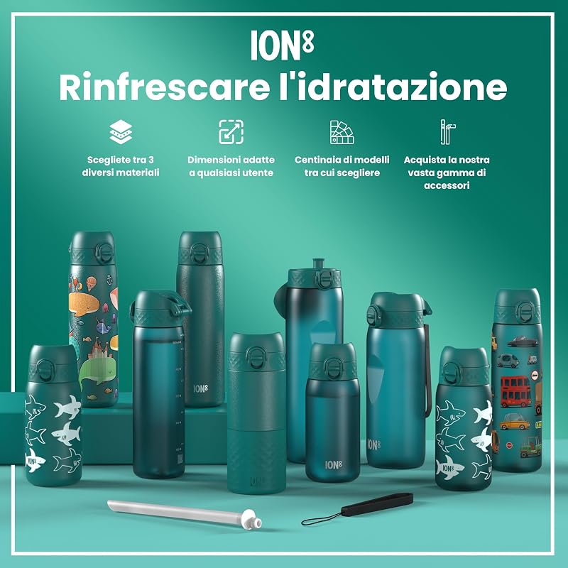 Borraccia per Bambini, 350 ml, a Prova di Perdite, Facile da Aprire, Serratura Sicura, Lavabile in Lavastoviglie, Senza BPA, Maniglia per il Trasporto, Facile Pulizia, Squali
