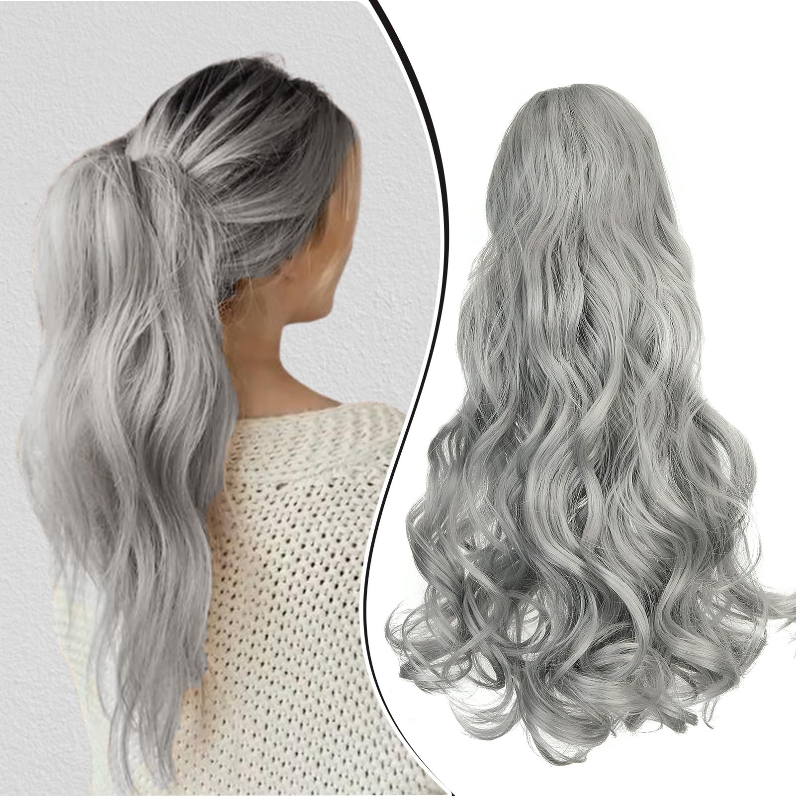 Dcbaboo 18inch Claw Clip in Ponytail Hair Extensions Long Wavy Ponytail Extension Curly Synthetic Pony tails Natural Wave One Piece Hairpiece Fake Ponytail for Women, Dark Gray — image 1
