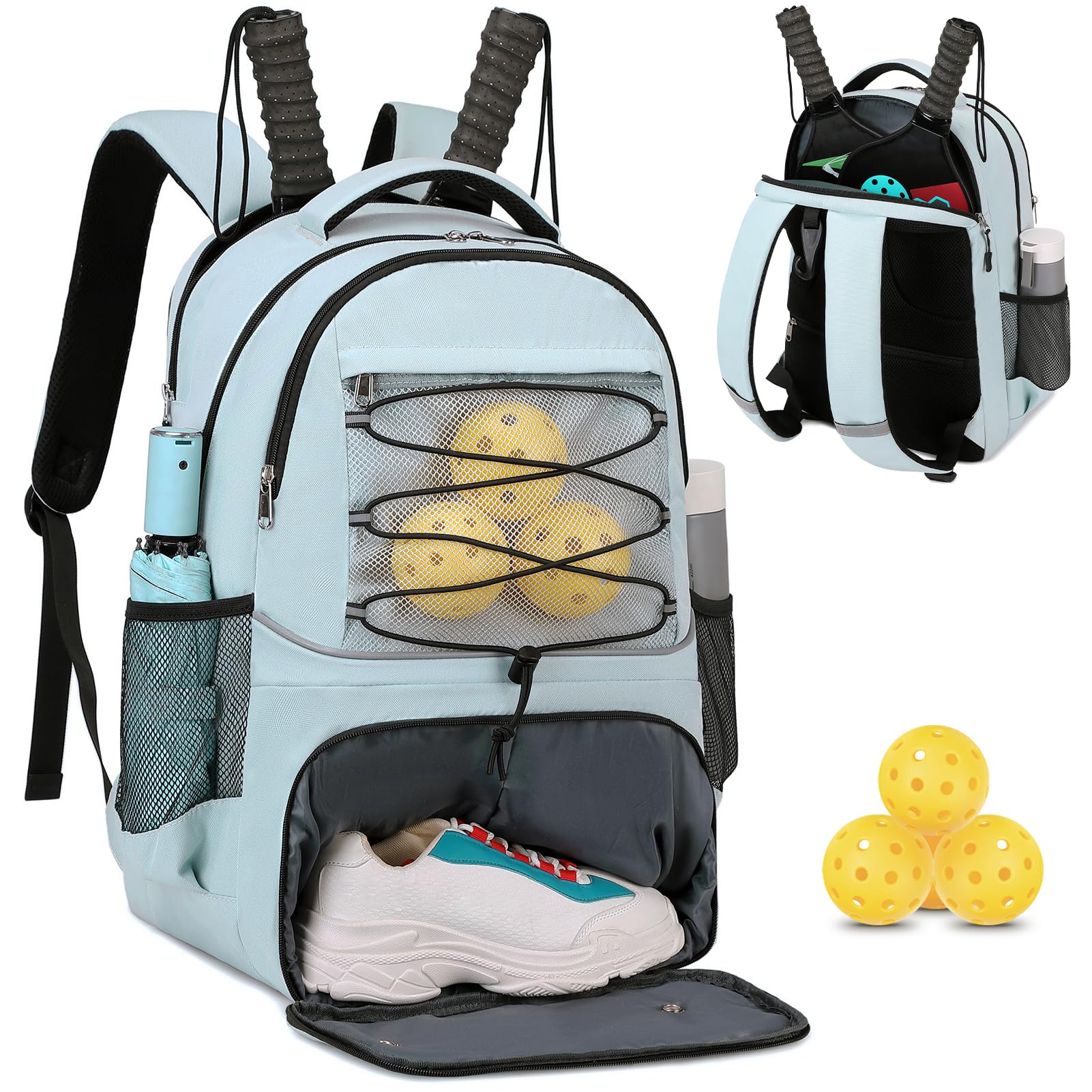 Photo 1 of Bevalsa Pickleball Bag Backpack for Women Men Teens, Tennis Backpack Tennis Bag with Shoe Compartment, Multifunctional Sports Padel Racket Bag Badminton Backpack Fits 4 Rackets with Fence Hook (Blue)