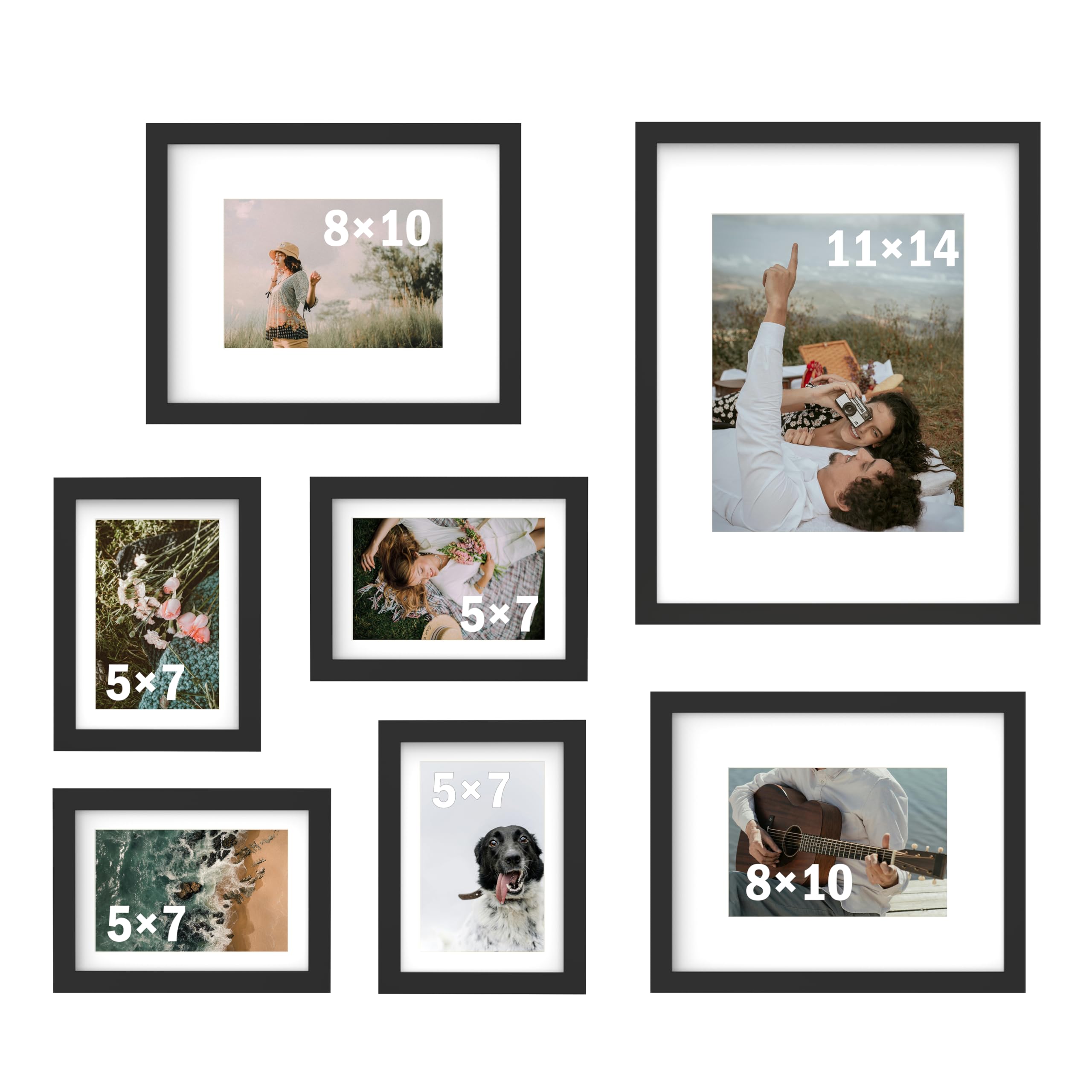 Photo 1 of An&He 7 Pack Picture Frames Collage Wall Decor, Gallery Wall Frame Set for Wall or Tabletop Display, Multi Sizes with One 11x14, Two 8x10, and Four 5x7 Photo Frames, Black