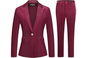 KUDORO Womens Velvet Pants Suit Set Sparkly 2 Piece Outfit for Dressy Casual Formal Wedding Blazer Jacket & Pants Tuxedo Set